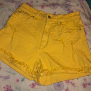 Yellow Angel Kiss Denim shorts.